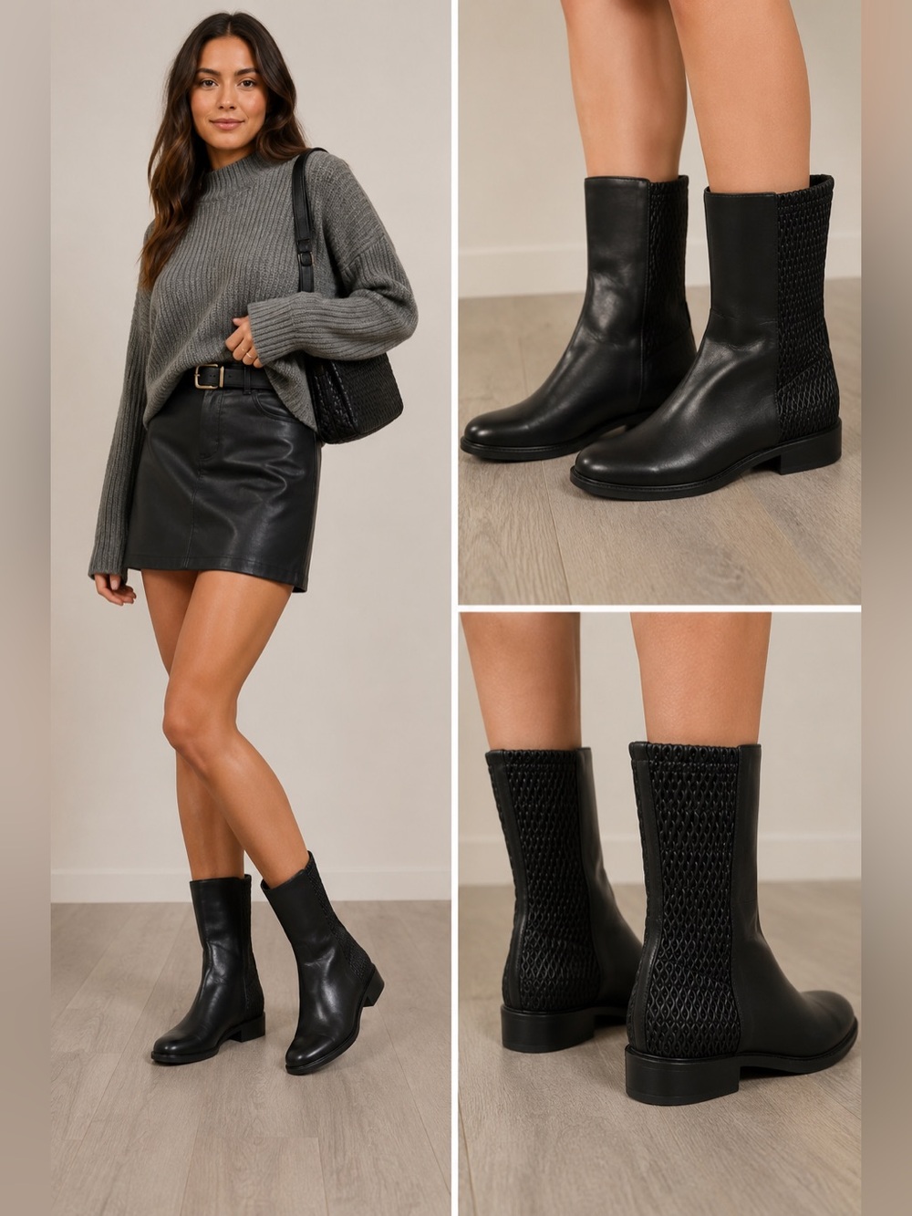 • Aquatalia • Women’s Geneen Calf Black Leather Italian Ankle Boots Weatherproof